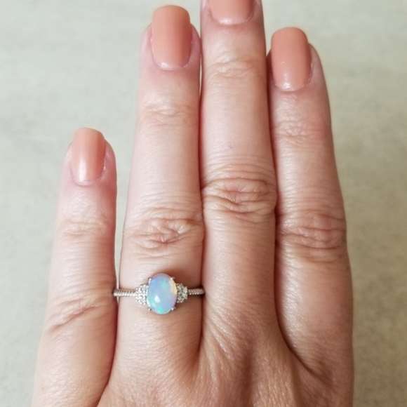 Sterling Natural Opal & Diamonds Ring - Picture 7 of 8